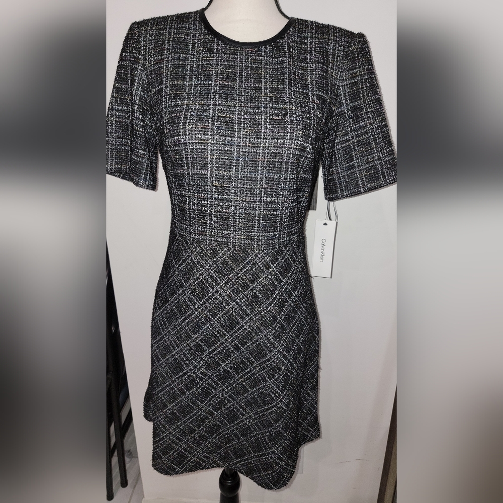 Calvin Klein Tweed Black Short Sleeve Dress